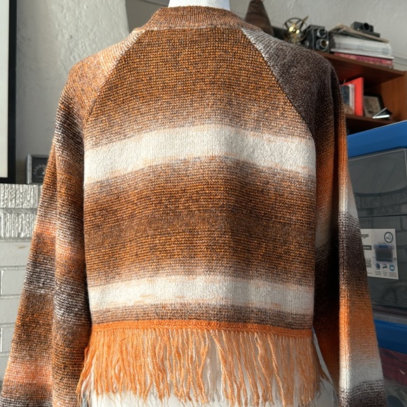 Zara Orange Brown Boho Fall Crop Fringe Sweater Blogger Fave 70s Ombré Spacedye - Picture 8 of 10